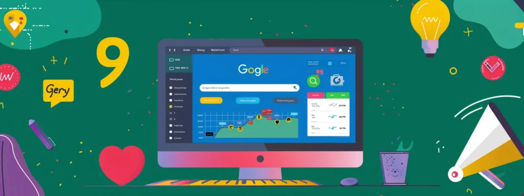 a vibrant computer screen displaying google my business (gmb) and brightlocal's local seo tools dashboard, with colorful graphs and data insights, showcasing enhanced visibility for a small business.