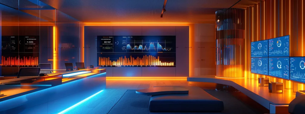a striking, modern workspace illuminated by soft, natural light, featuring digital dashboards displaying vibrant graphs and analytics, symbolizing the dynamic intersection of aeo and seo performance metrics.
