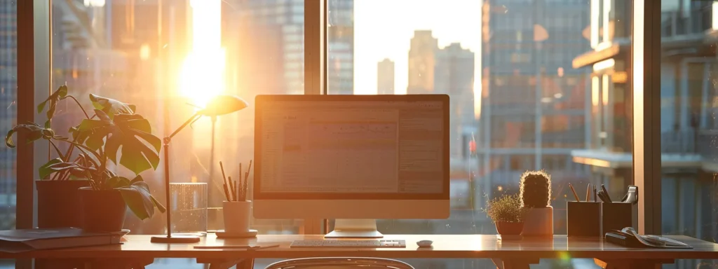 a sleek, modern workspace bathed in soft, natural light showcases an intuitive seo ai tool interface on a large monitor, highlighting its user-friendly features and customization options against a backdrop of minimalistic design elements.
