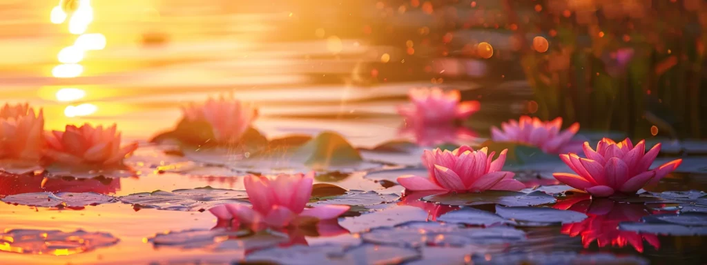 a vibrant sunset casts a warm golden hue over a serene lake, reflecting the silhouettes of majestic mountains in the distance.