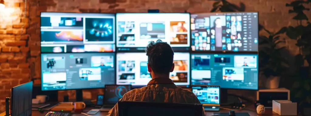 a vibrant workspace showcasing a digital marketing strategist surrounded by multiple screens displaying seamless integrations between seo software, social media tools, and email marketing systems, all illuminated by soft, focused lighting to emphasize collaboration and productivity.