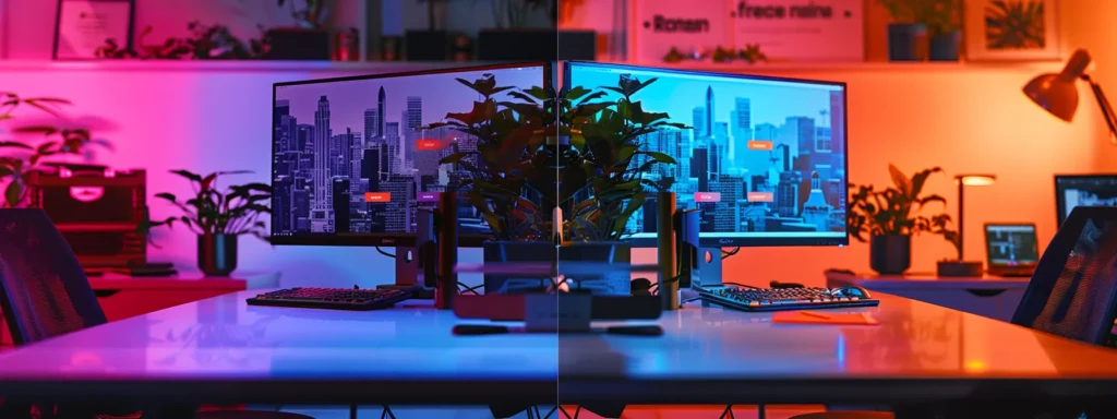 a visually striking split-screen comparison showcasing the contrasting price tags of modern seo ai software against traditional marketing services, set in a sleek, digital workspace with vibrant colors.