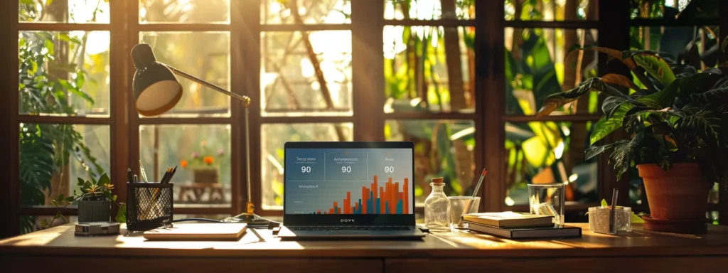 a dynamic, modern workspace featuring a sleek laptop displaying a vibrant infographic comparing seo ai software and traditional services, illuminated by natural light streaming through large windows, symbolizing informed decision-making in the evolving digital marketing landscape.