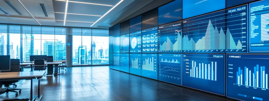 a sleek, modern office environment showcases a large, illuminated screen displaying vibrant graphs and analytics, symbolizing the transformative power of ai software in optimizing seo performance and enhancing user experience.